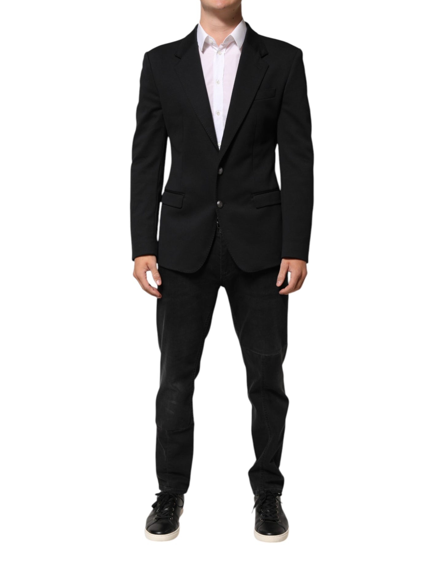 Dark Blue Cotton Men Jacket Coat Blazer Suit