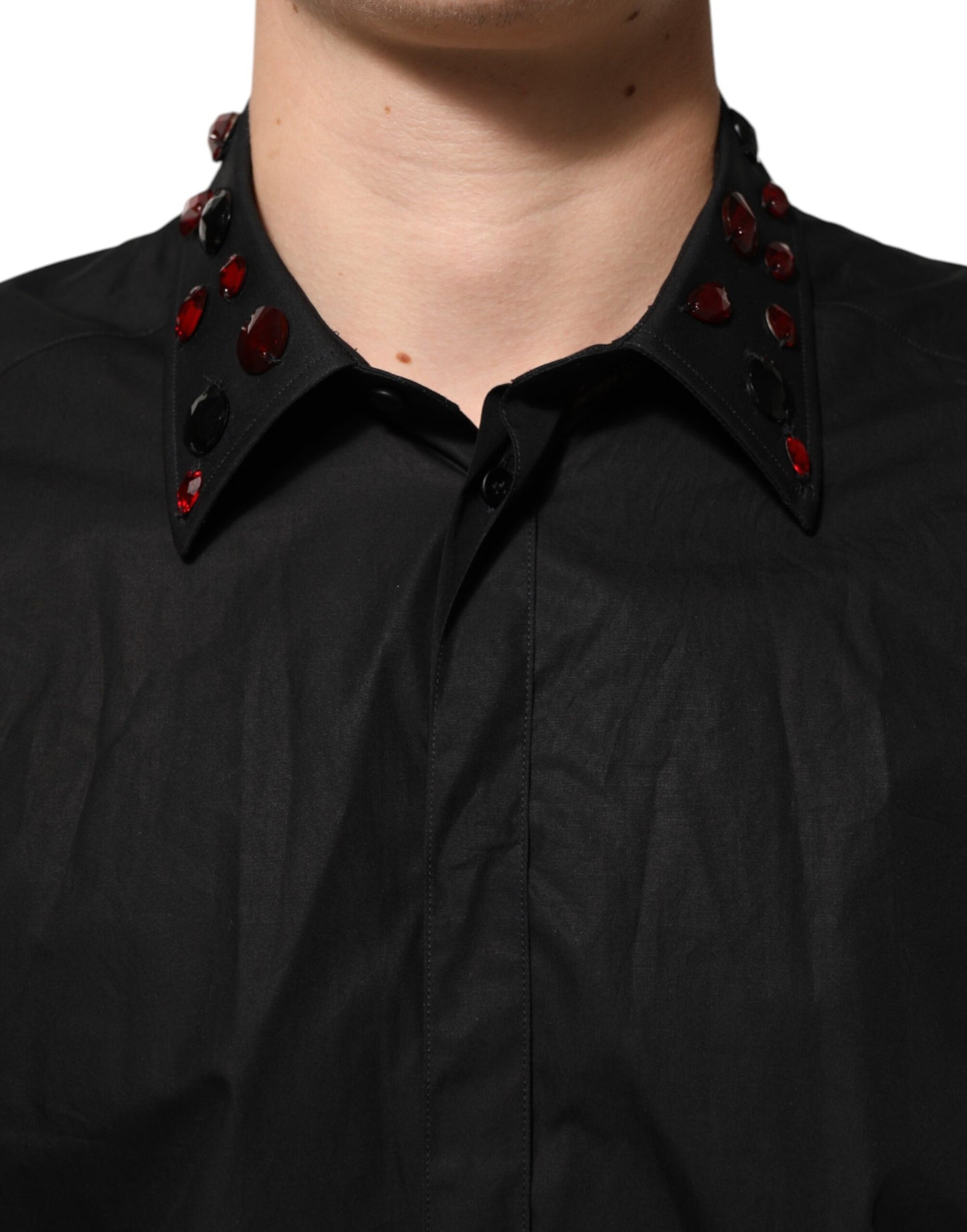 Black Cotton Embellished Collar Mens Shirt