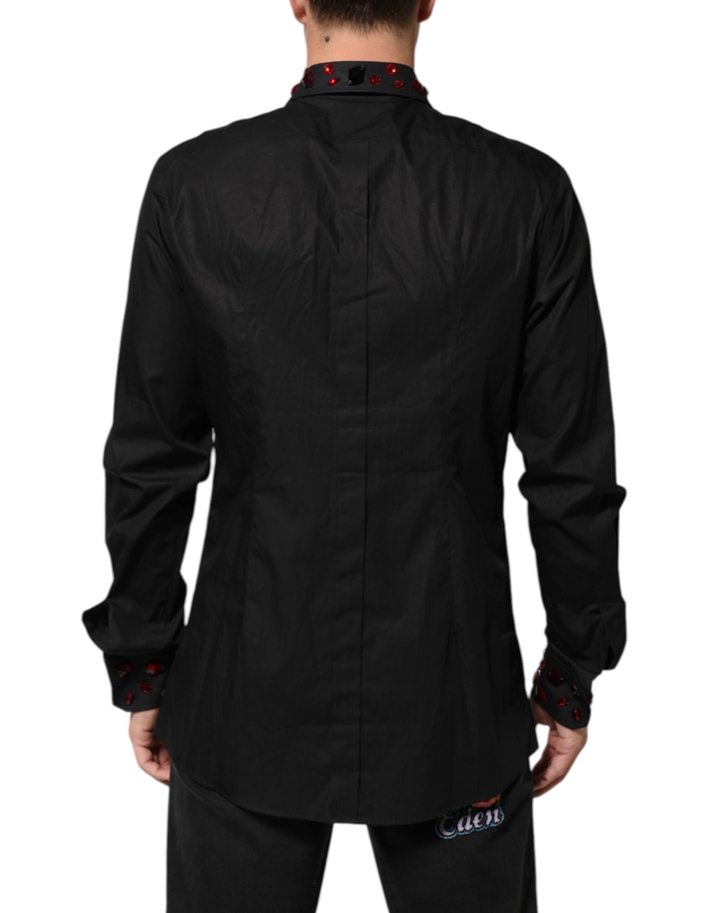 Black Cotton Embellished Collar Mens Shirt