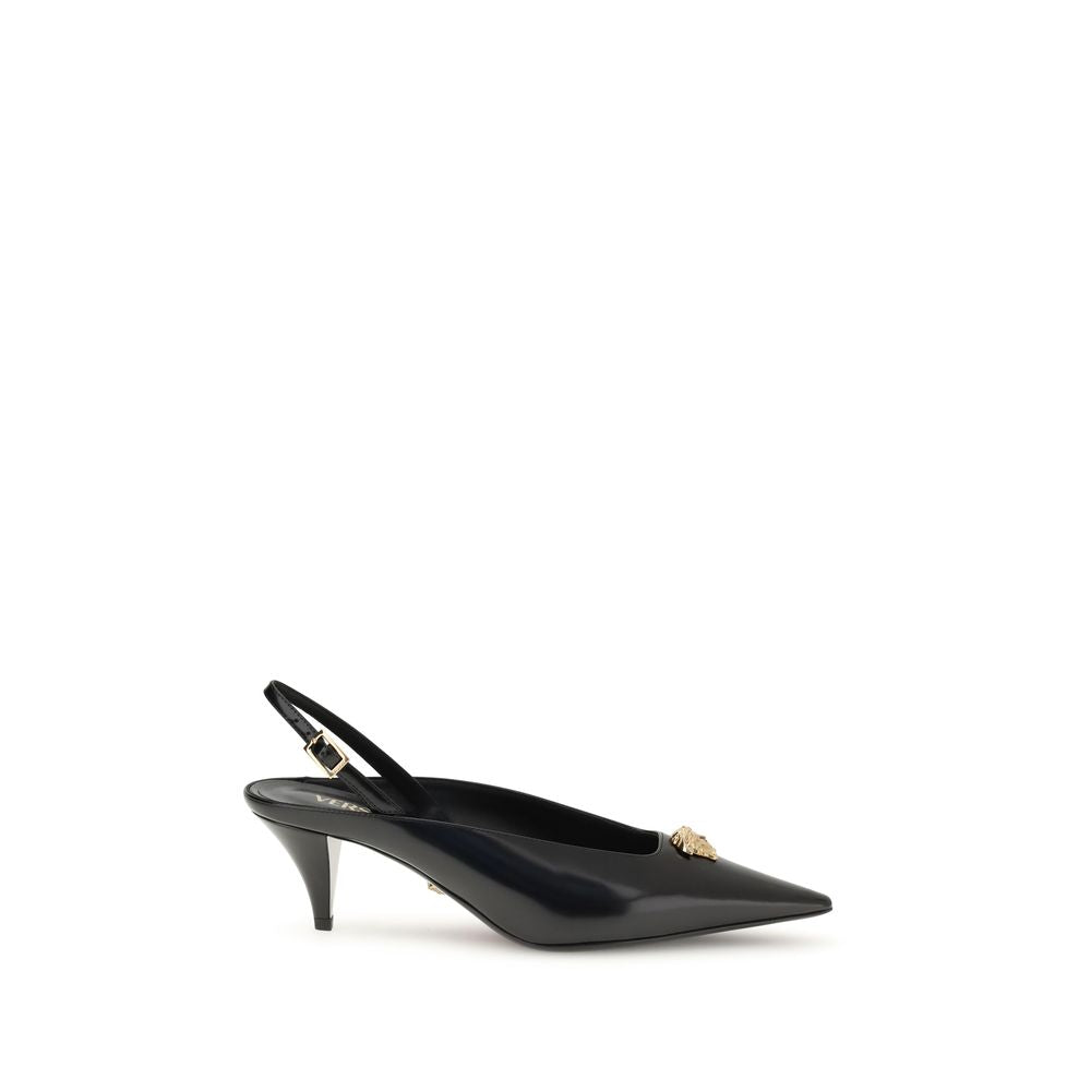 Black Leather Mid Heel Pumps