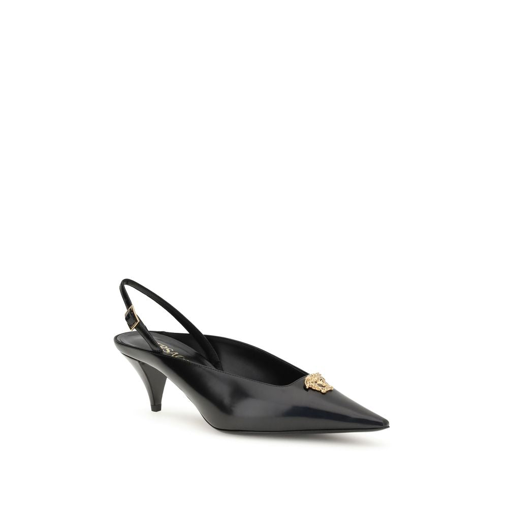 Black Leather Mid Heel Pumps