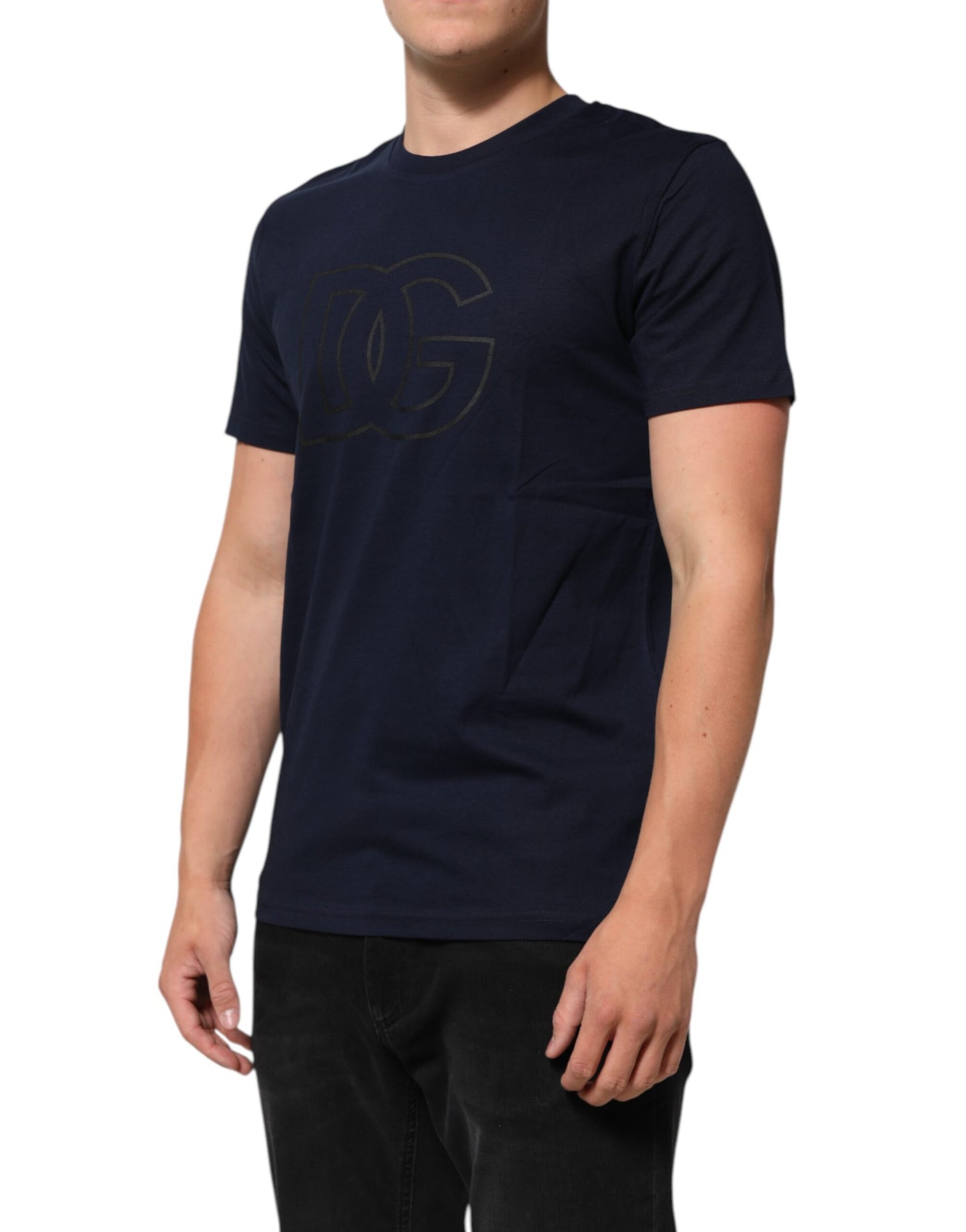 Dark Blue Cotton DG Logo Print Mens Top T-shirt