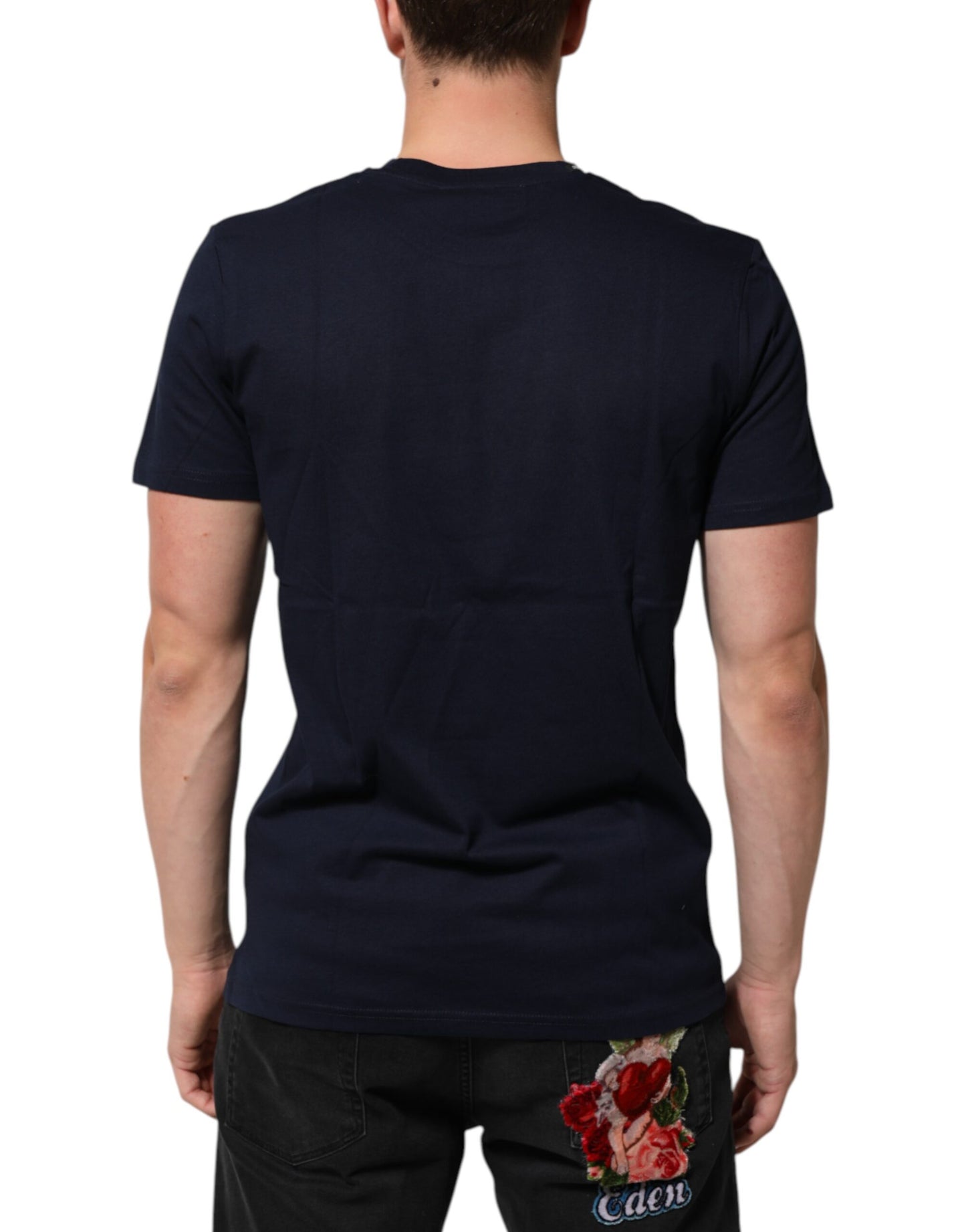 Dark Blue Cotton DG Logo Print Mens Top T-shirt