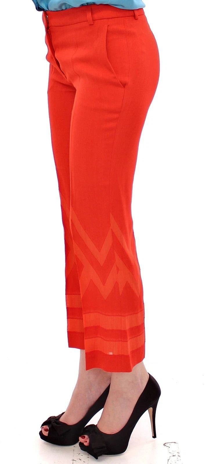 Red Pants Cropped 3/4 Short Nude Capri Pants
