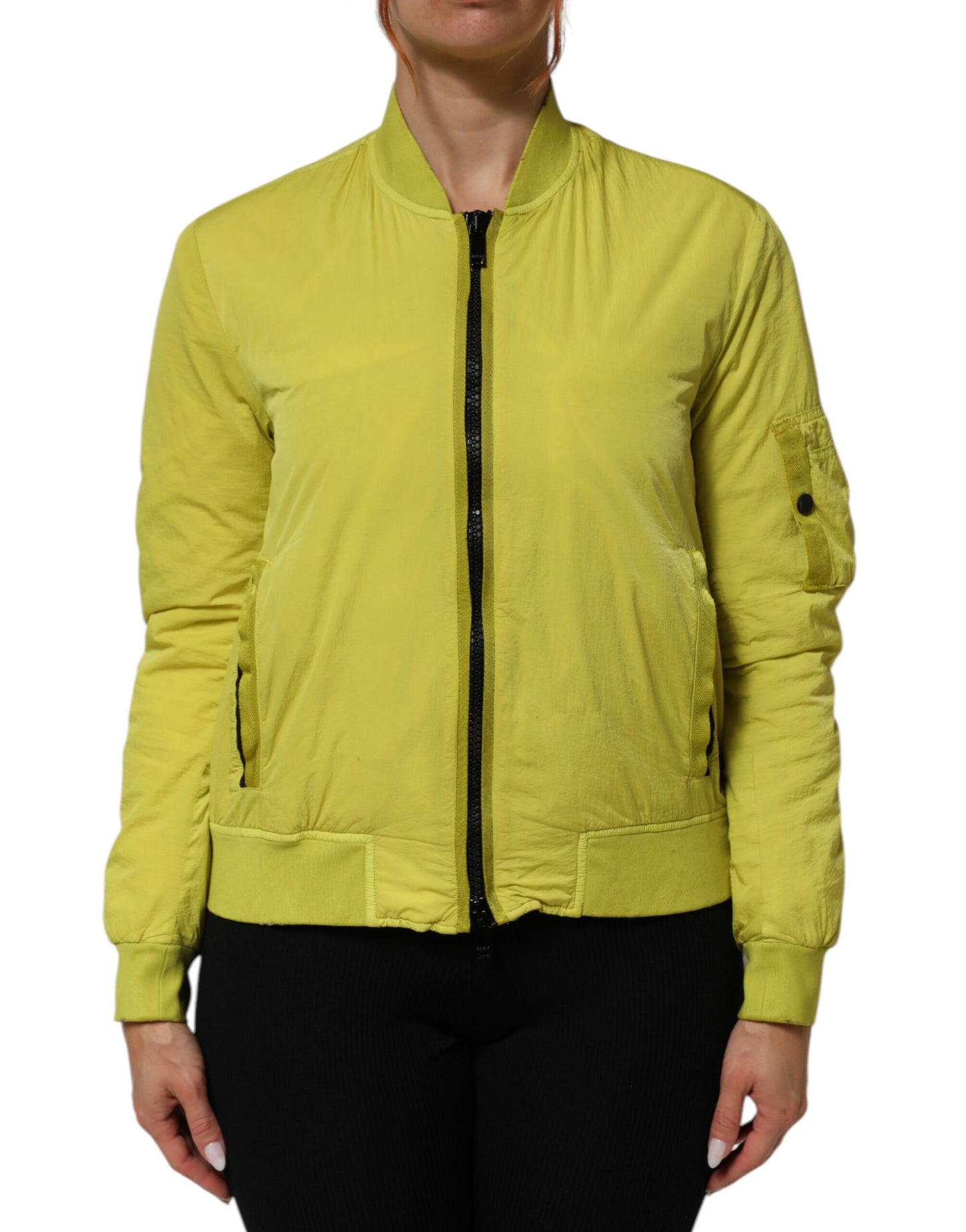 Yellow Polyamide Zipper Bomber Womens Jacket