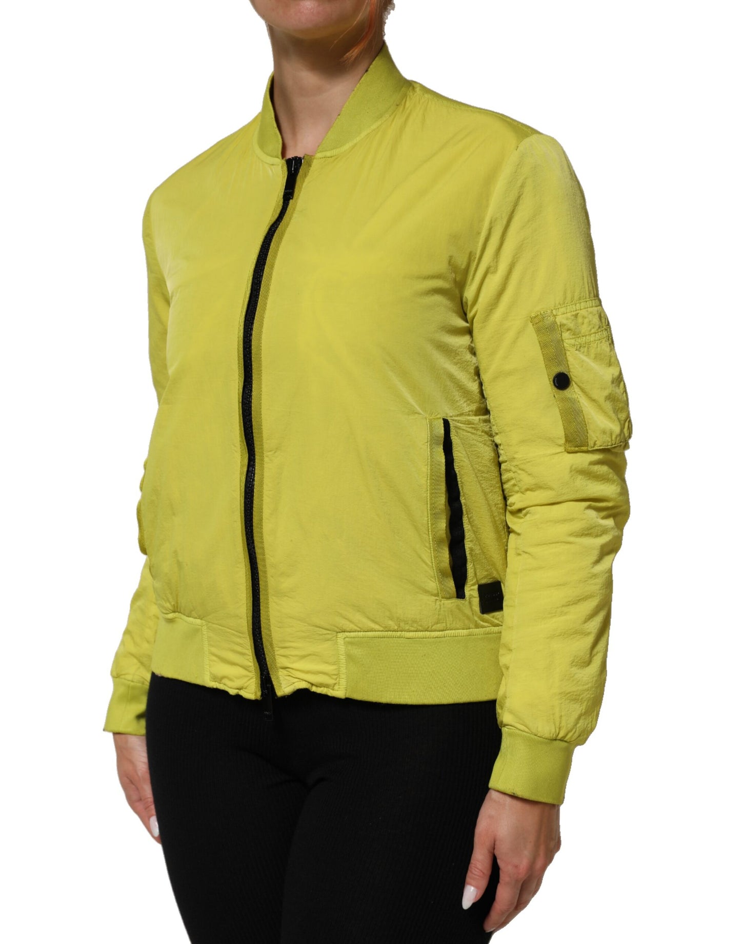 Yellow Polyamide Zipper Bomber Womens Jacket