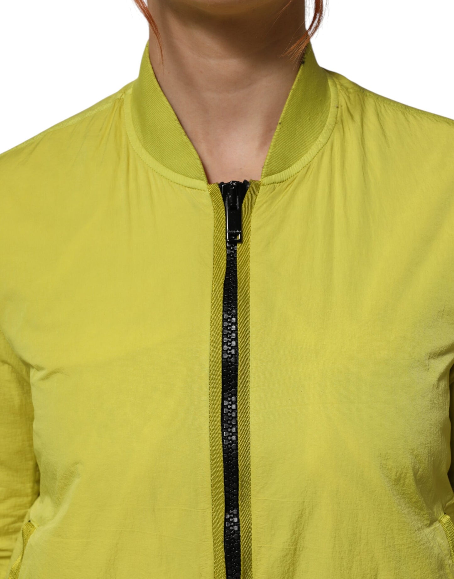 Yellow Polyamide Zipper Bomber Womens Jacket