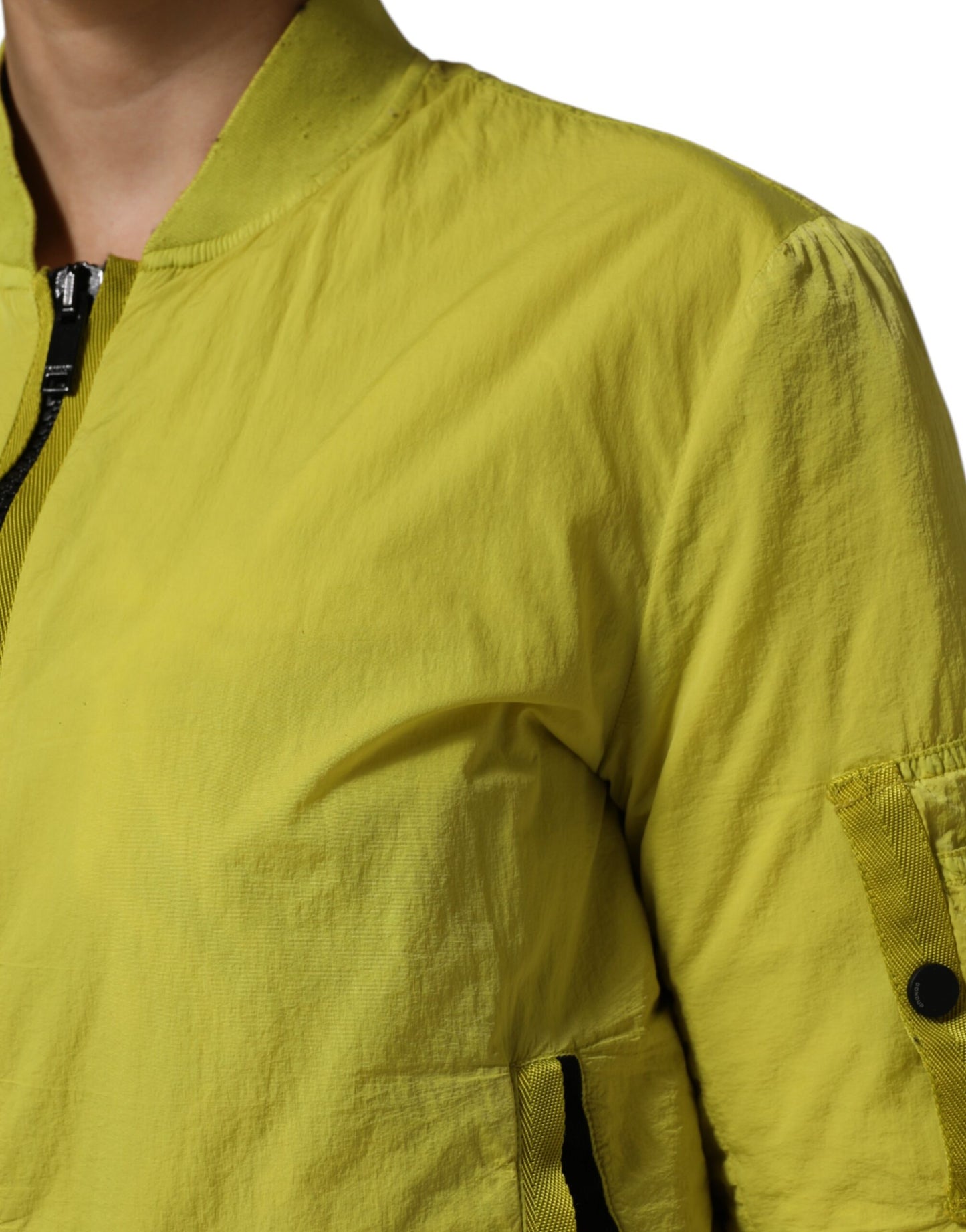 Yellow Polyamide Zipper Bomber Womens Jacket