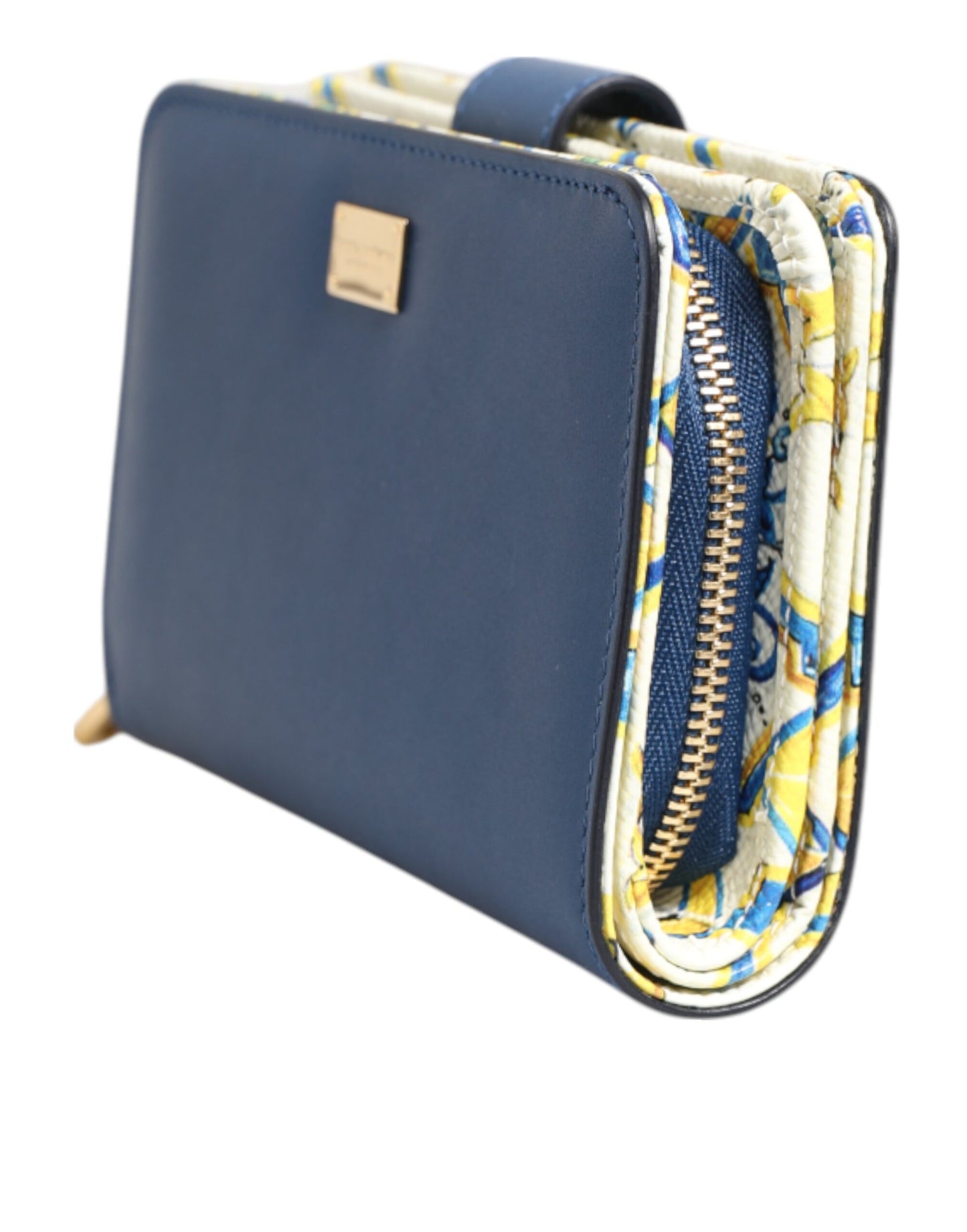 Blue Leather Continental Tile Print Zip Card Holder Purse Wallet