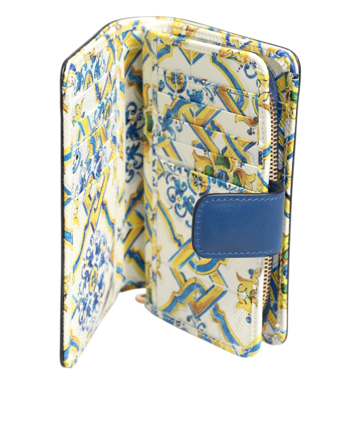 Blue Leather Continental Tile Print Zip Card Holder Purse Wallet