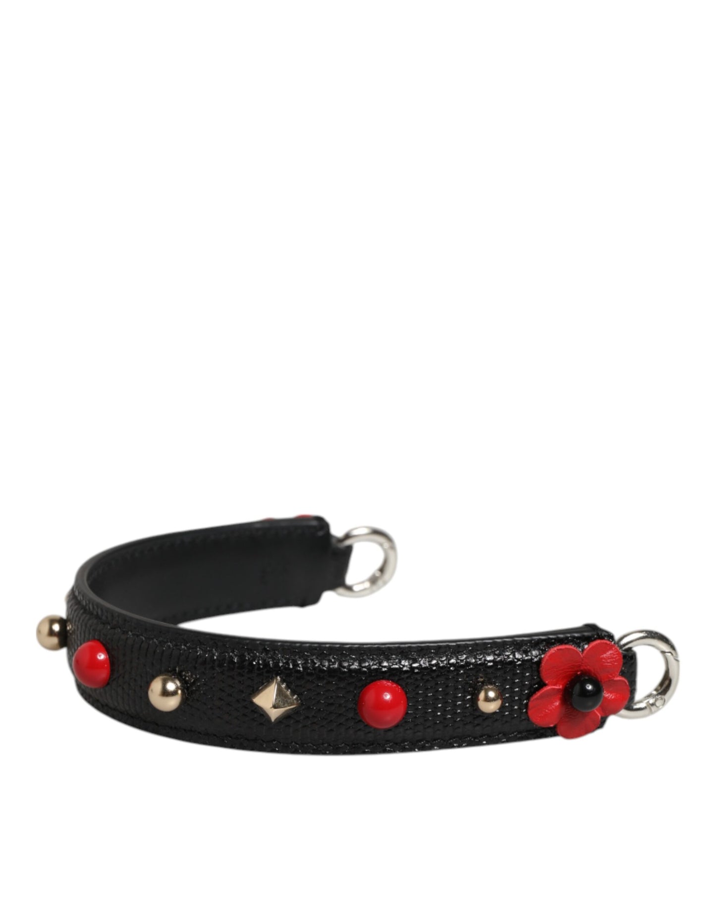 Black Embellished Leather Bag Handle Women Shoulder Strap
