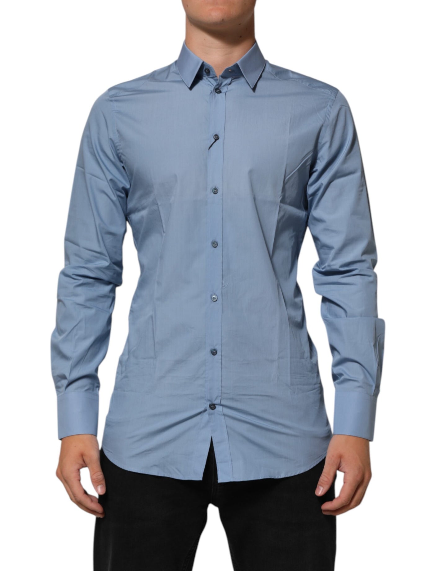 Blue Cotton Collared GOLD Formal Dress  Shirt