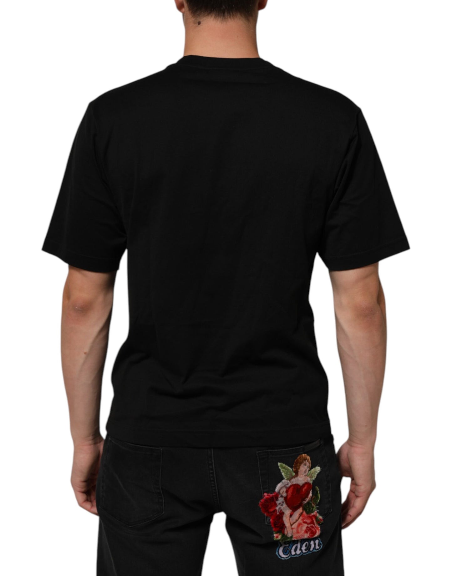 Black Logo Plaque Cotton Crew Neck T-shirt