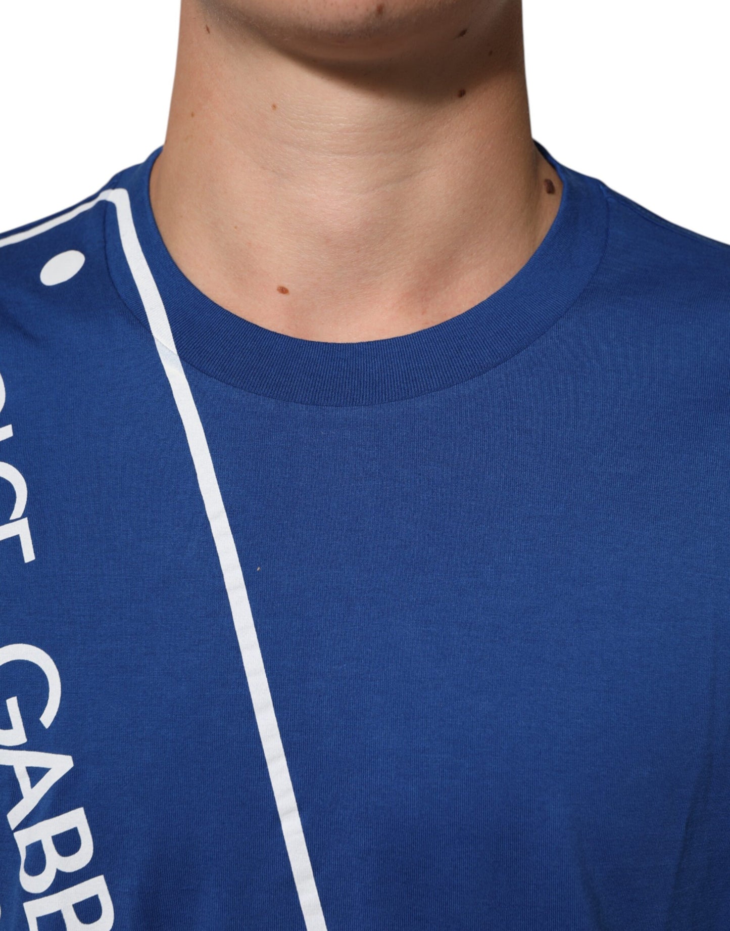 Blue Logo Print Cotton Crew Neck Men T-shirt