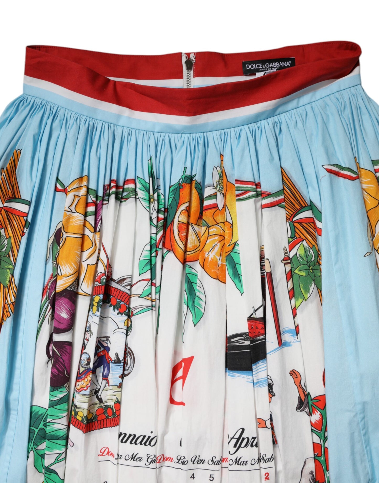 White Calendar Print Cotton Gathered Maxi Skirt