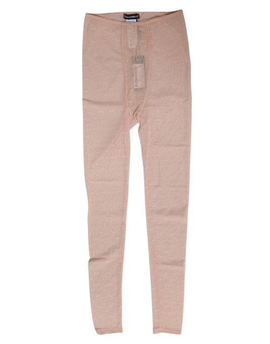 Beige Nylon Logo Lace Leggings Pants Underwear