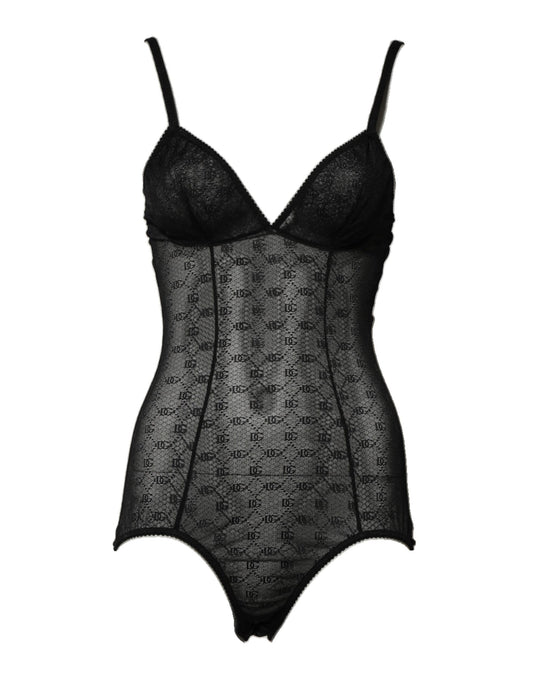 Black Nylon Stretch Bodysuit Lingerie Underwear
