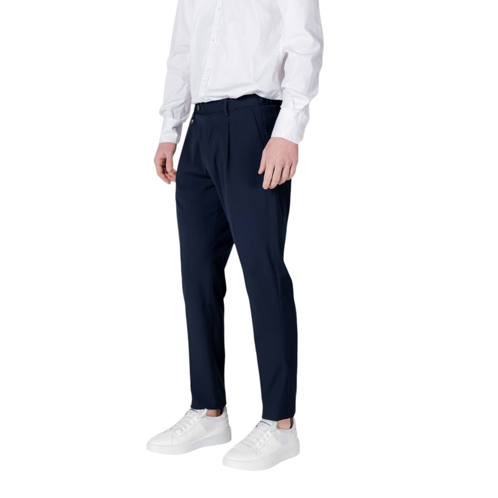 Blue Polyester Casual Pants
