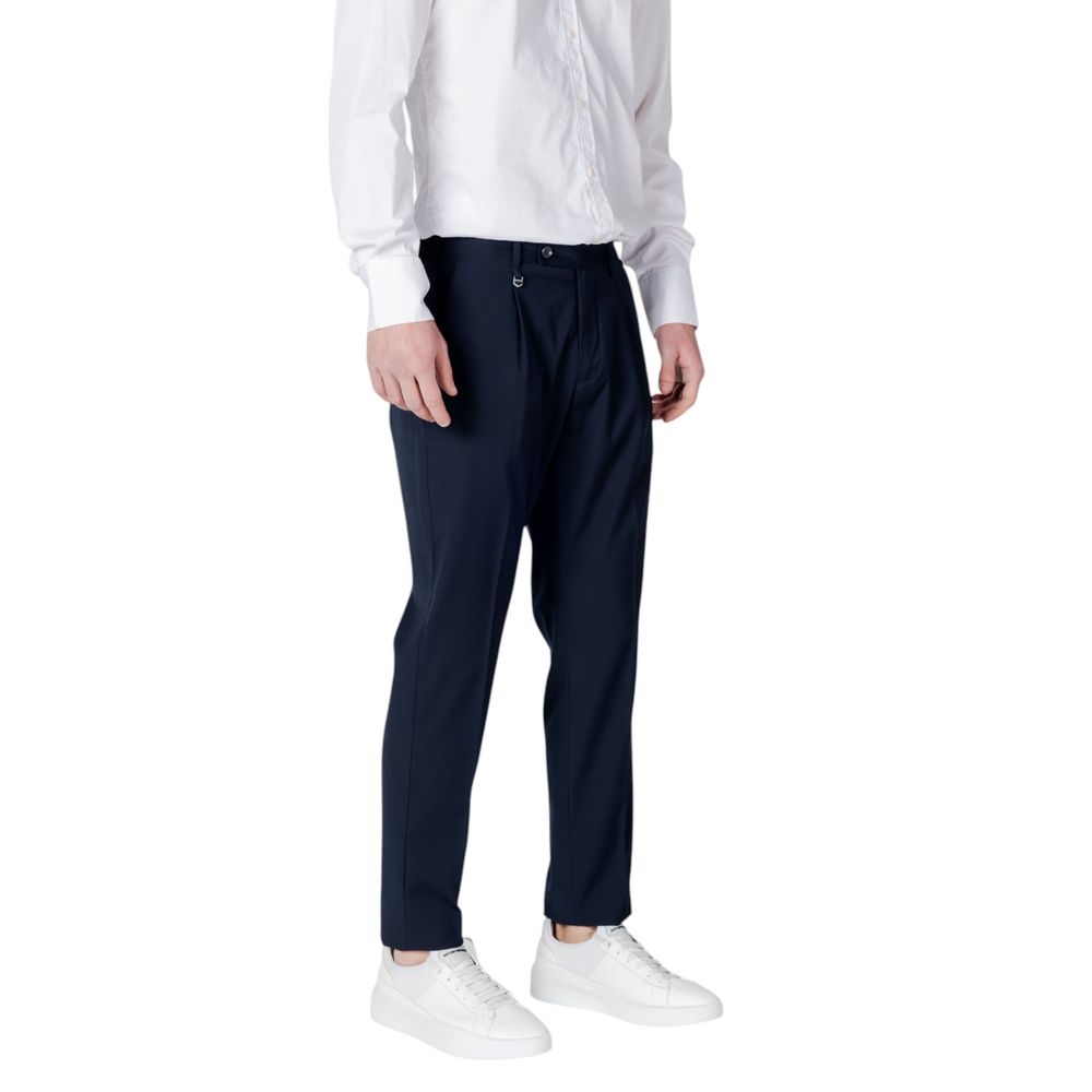 Blue Polyester Casual Pants