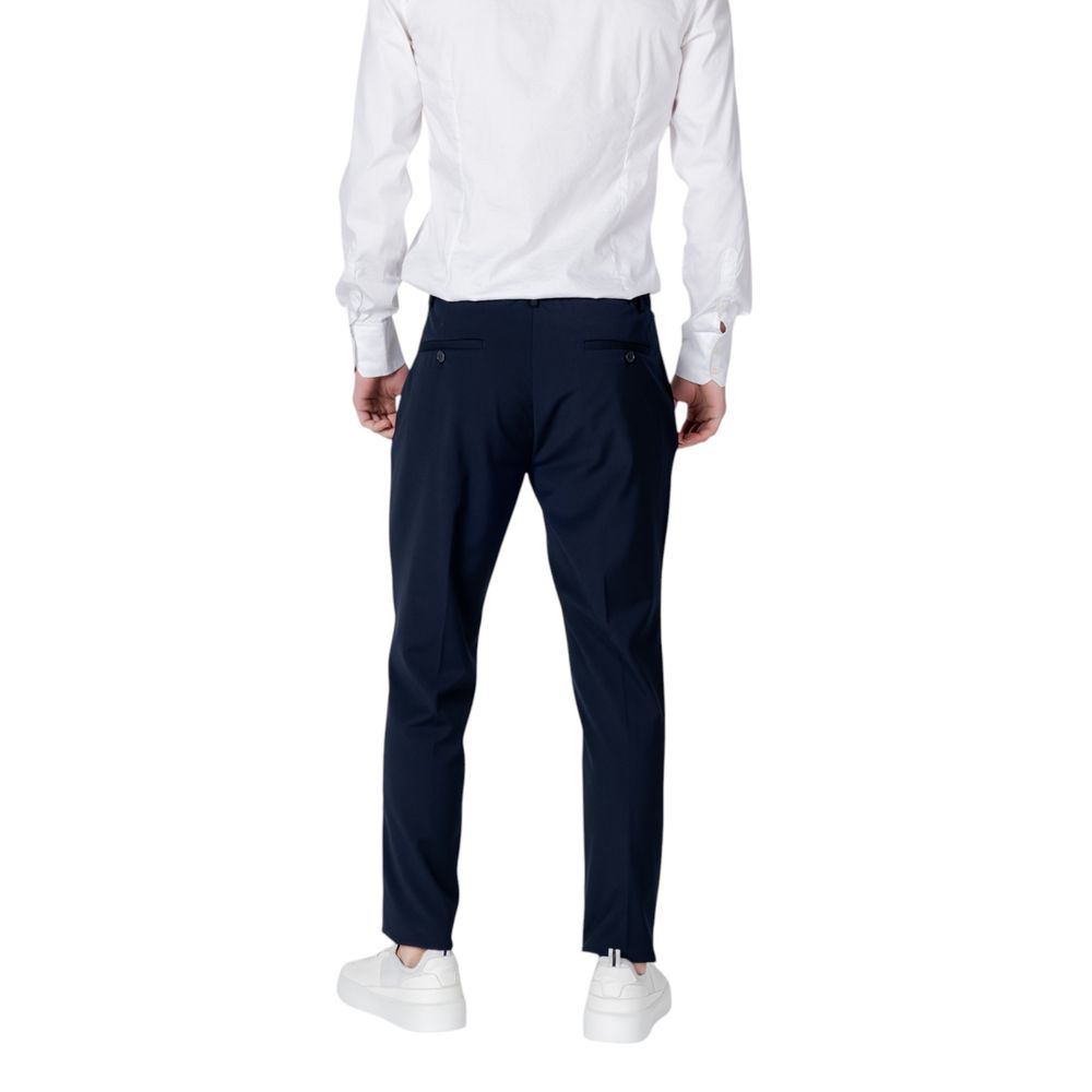 Blue Polyester Casual Pants