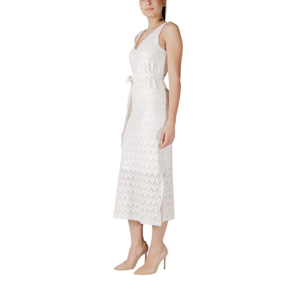 Beige Recycled Polyester Midi Dress
