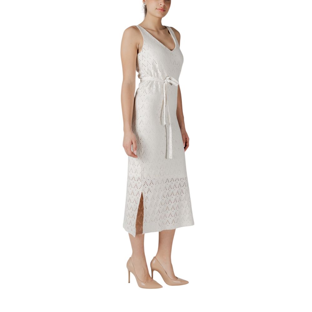 Beige Recycled Polyester Midi Dress