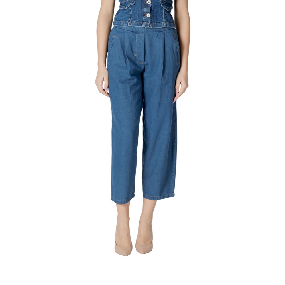 Blue Cotton Cropped Jeans