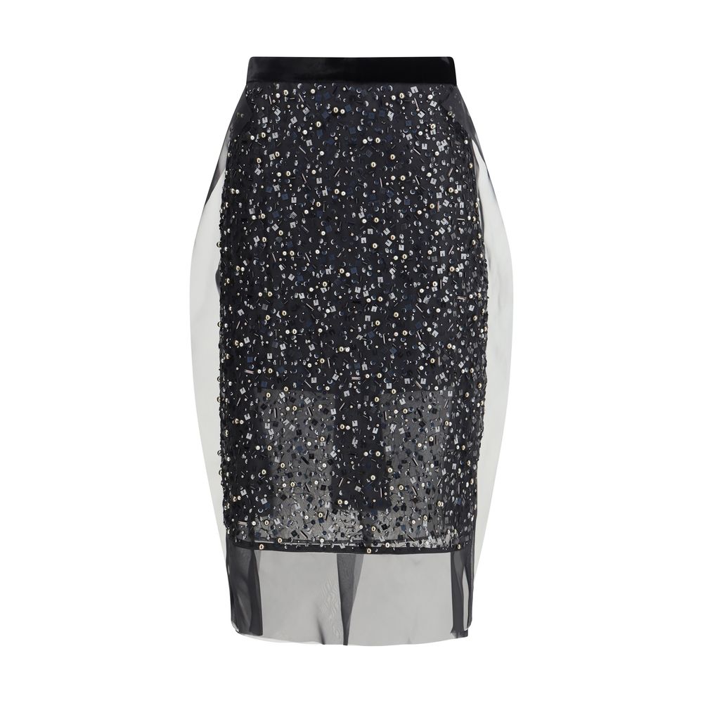 Black Polyester Midi Skirt