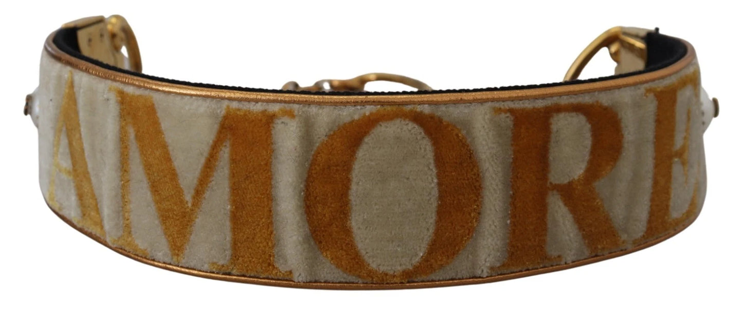 Gold Beige Textile Leather AMORE Shoulder Strap