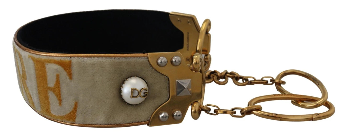 Gold Beige Textile Leather AMORE Shoulder Strap