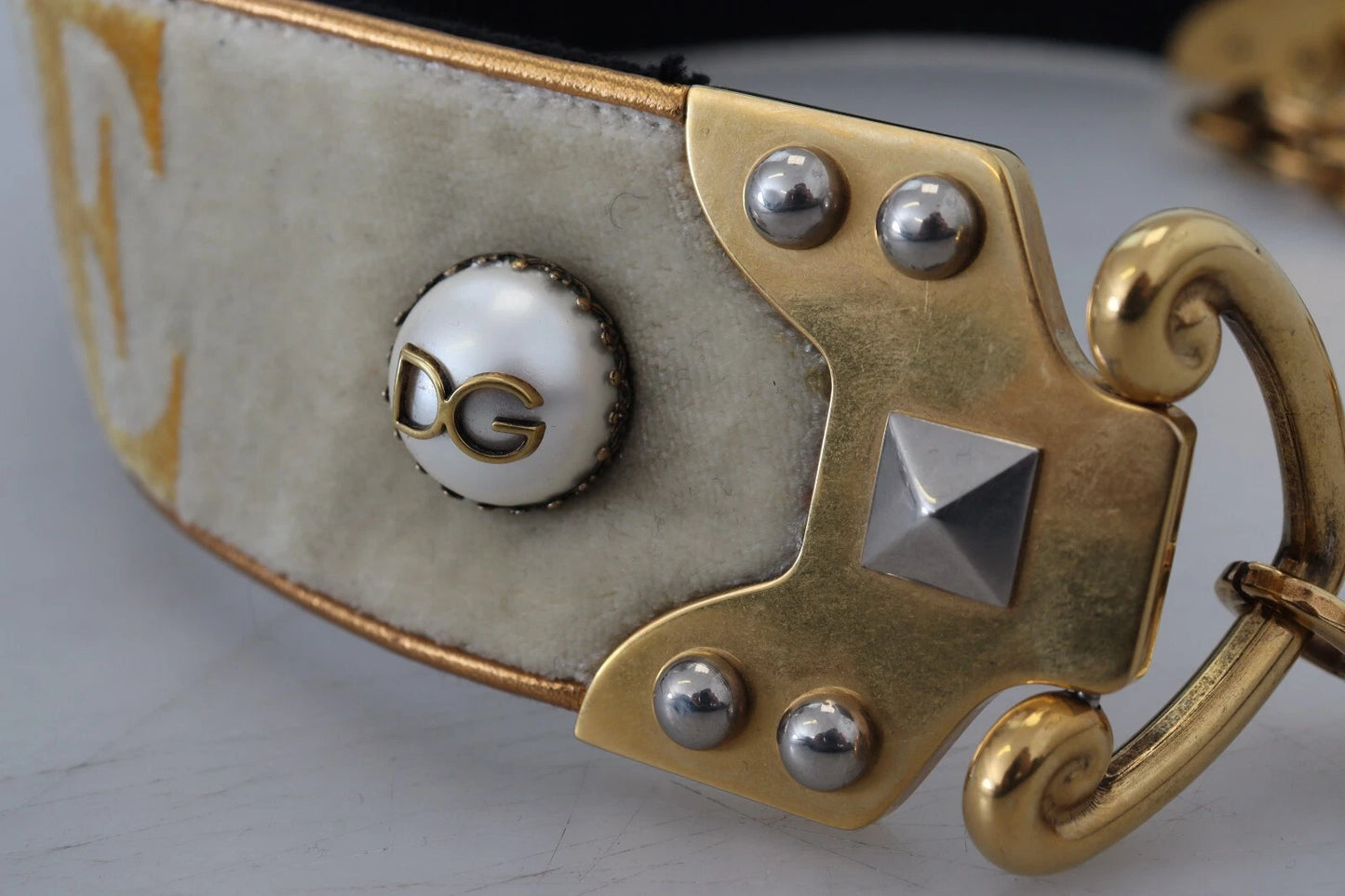 Gold Beige Textile Leather AMORE Shoulder Strap