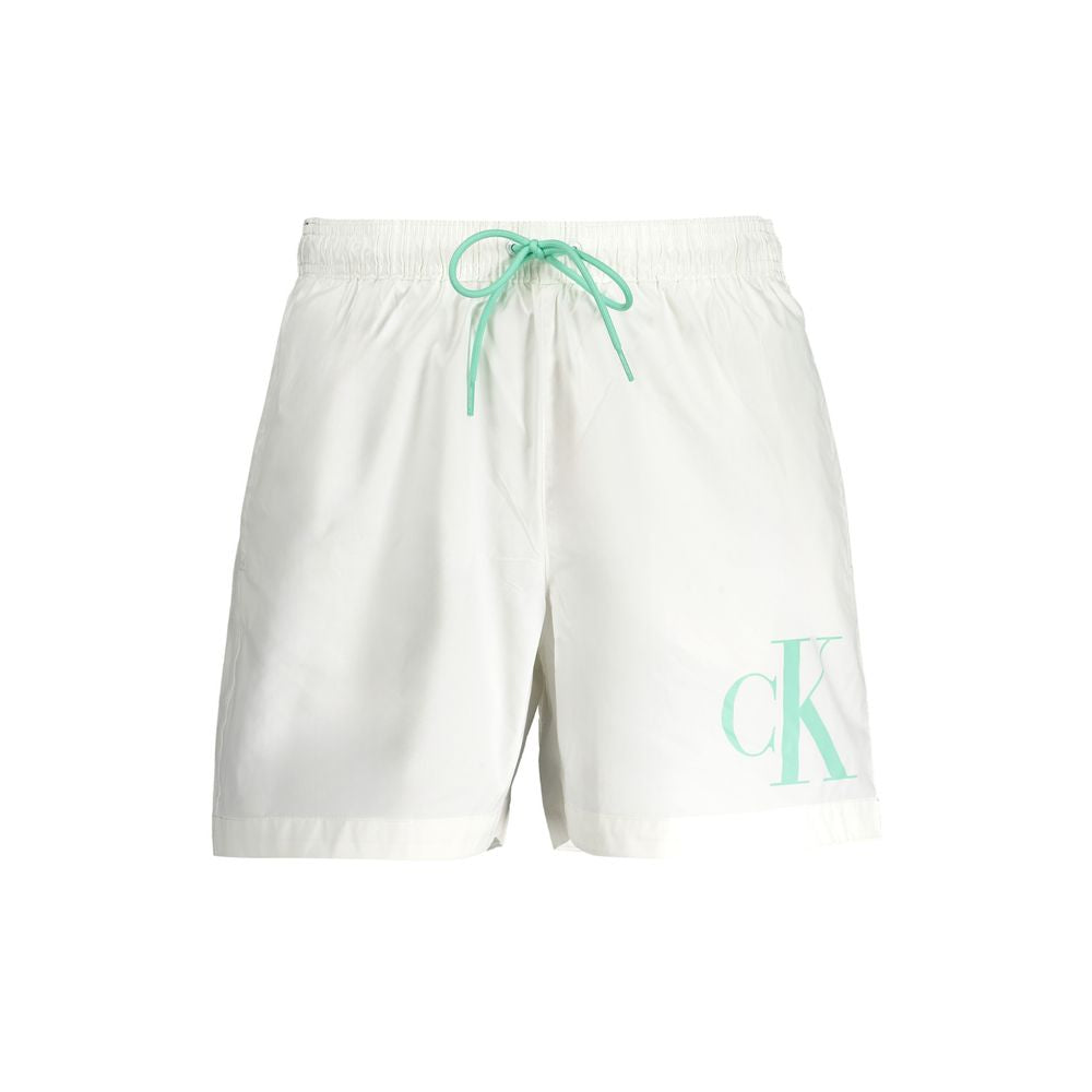 White Polyester Men's Swim Boxer