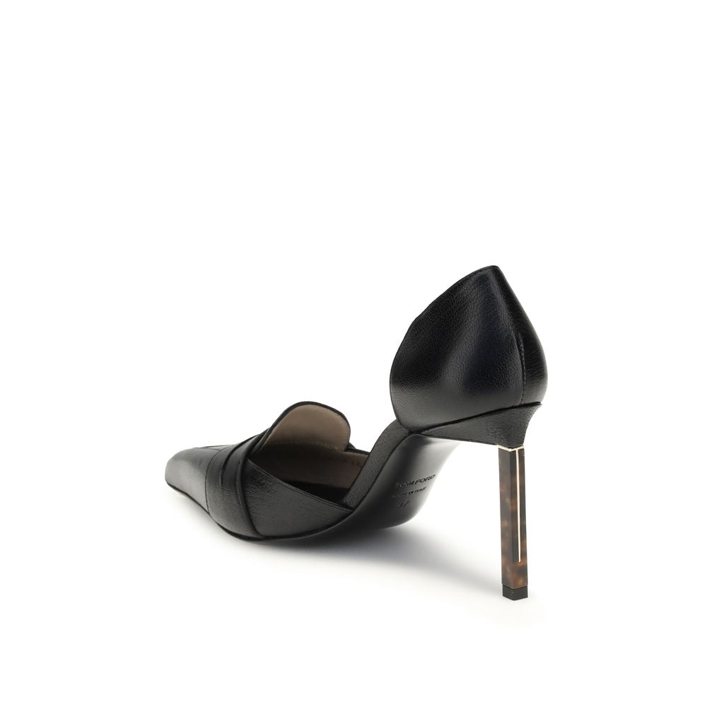 Black Leather High Heel Pumps