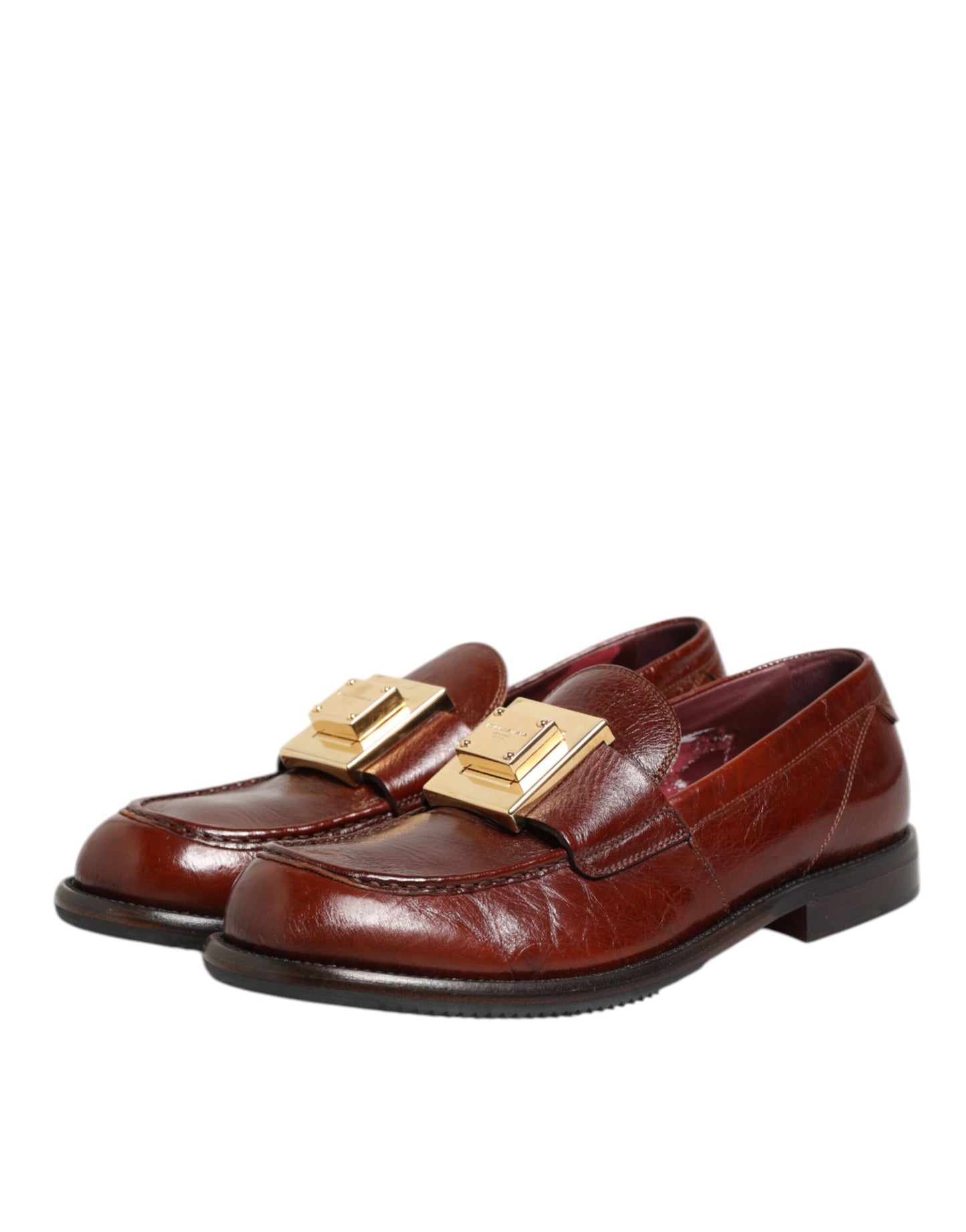 Brown Leather Logo Slip On Men Dress Shoes