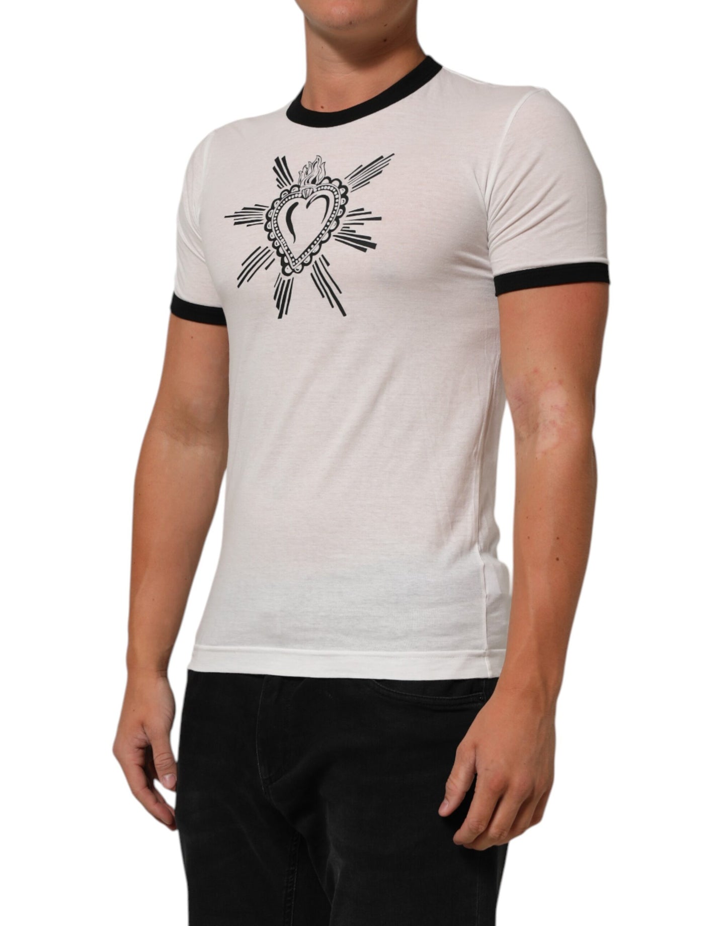 White Sacred Heart Cotton Crew Neck T-shirt