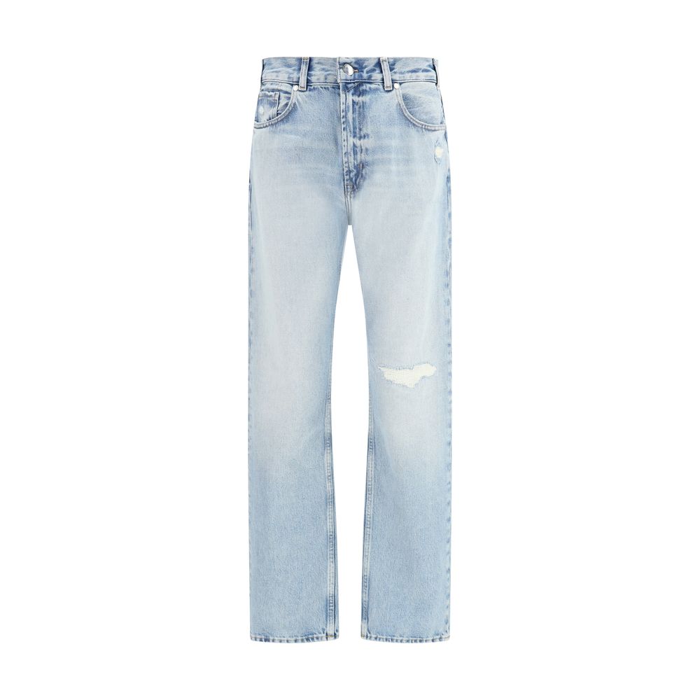 Blue Cotton Straight-Leg Jeans
