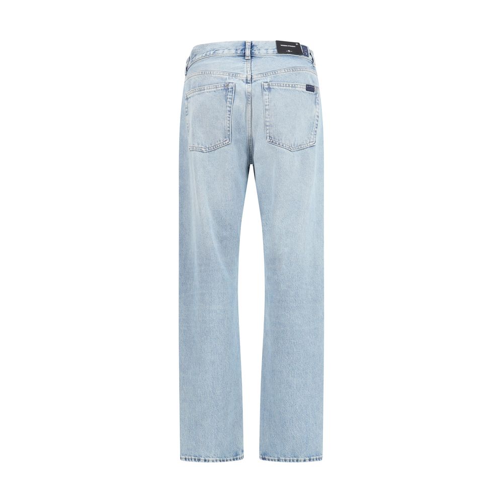 Blue Cotton Straight-Leg Jeans