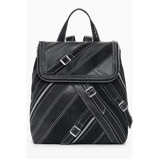 Black Polyurethane Women Backpack