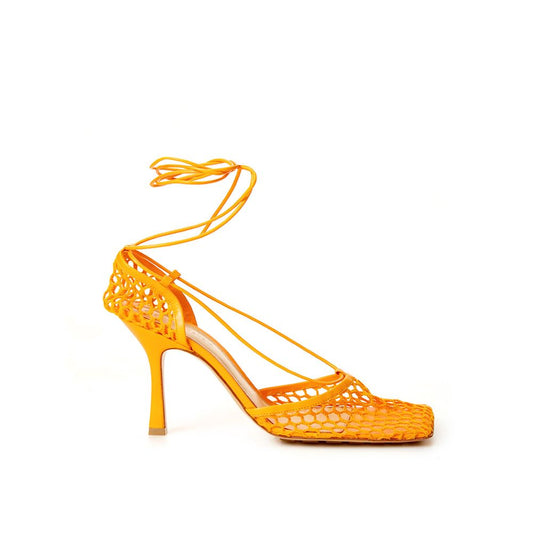 Orange Fabric And Leather High Heel Pumps