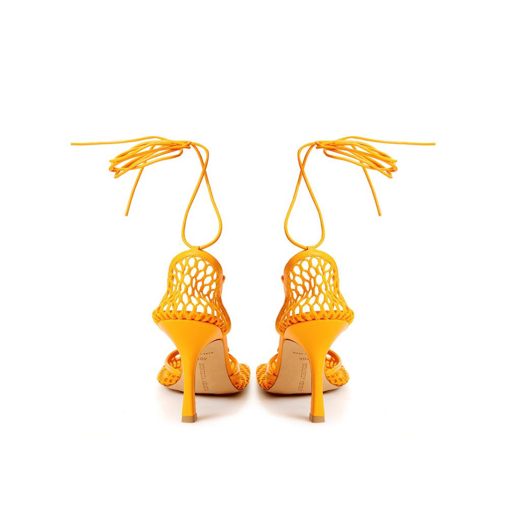 Orange Fabric And Leather High Heel Pumps