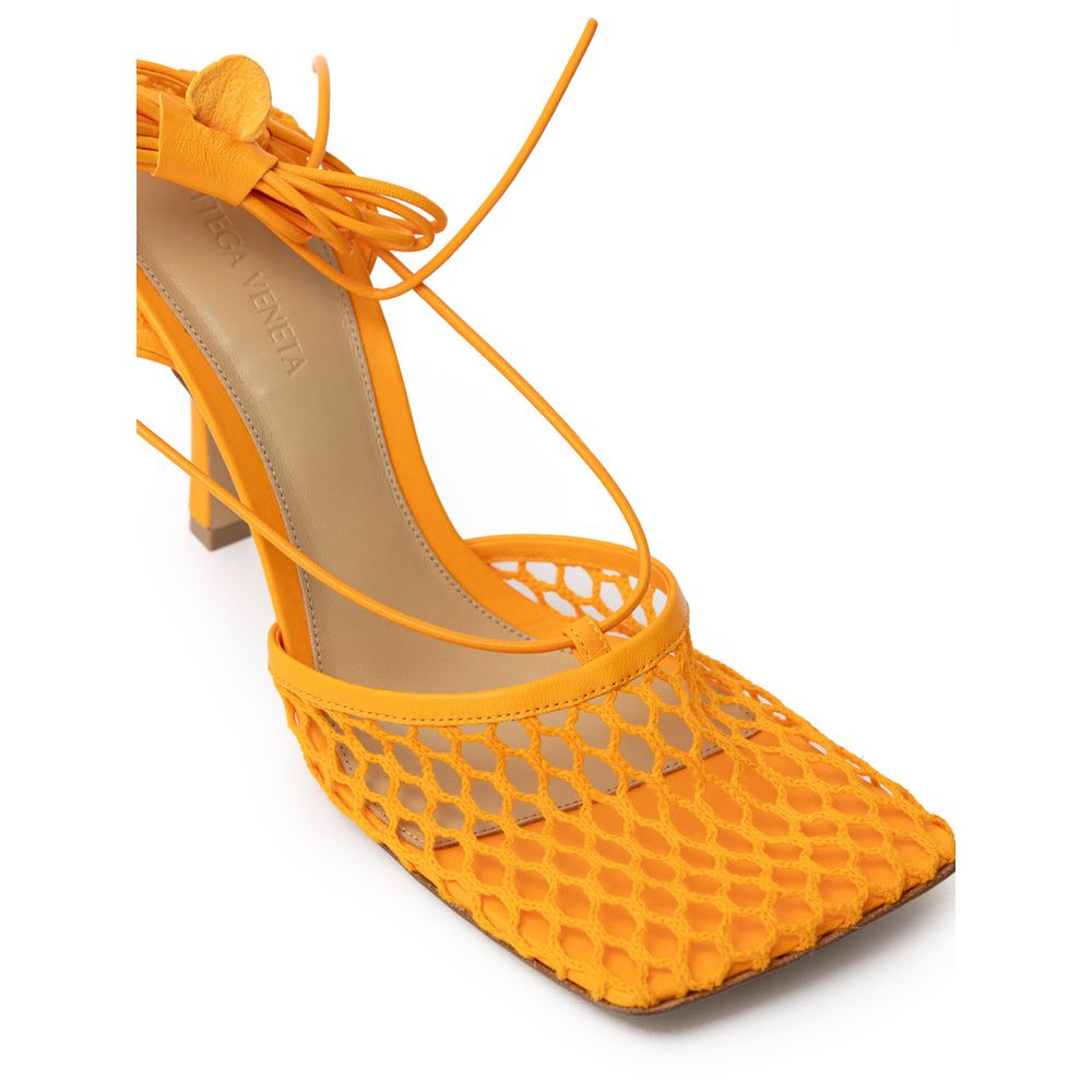 Orange Fabric And Leather High Heel Pumps