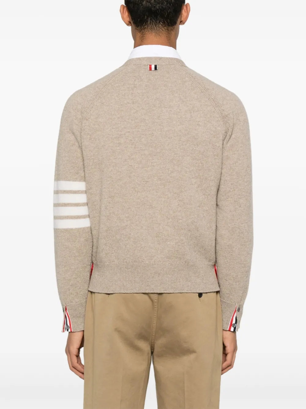 Shetland Wool 4-Bar Relaxed Fit V Neck Cardigan