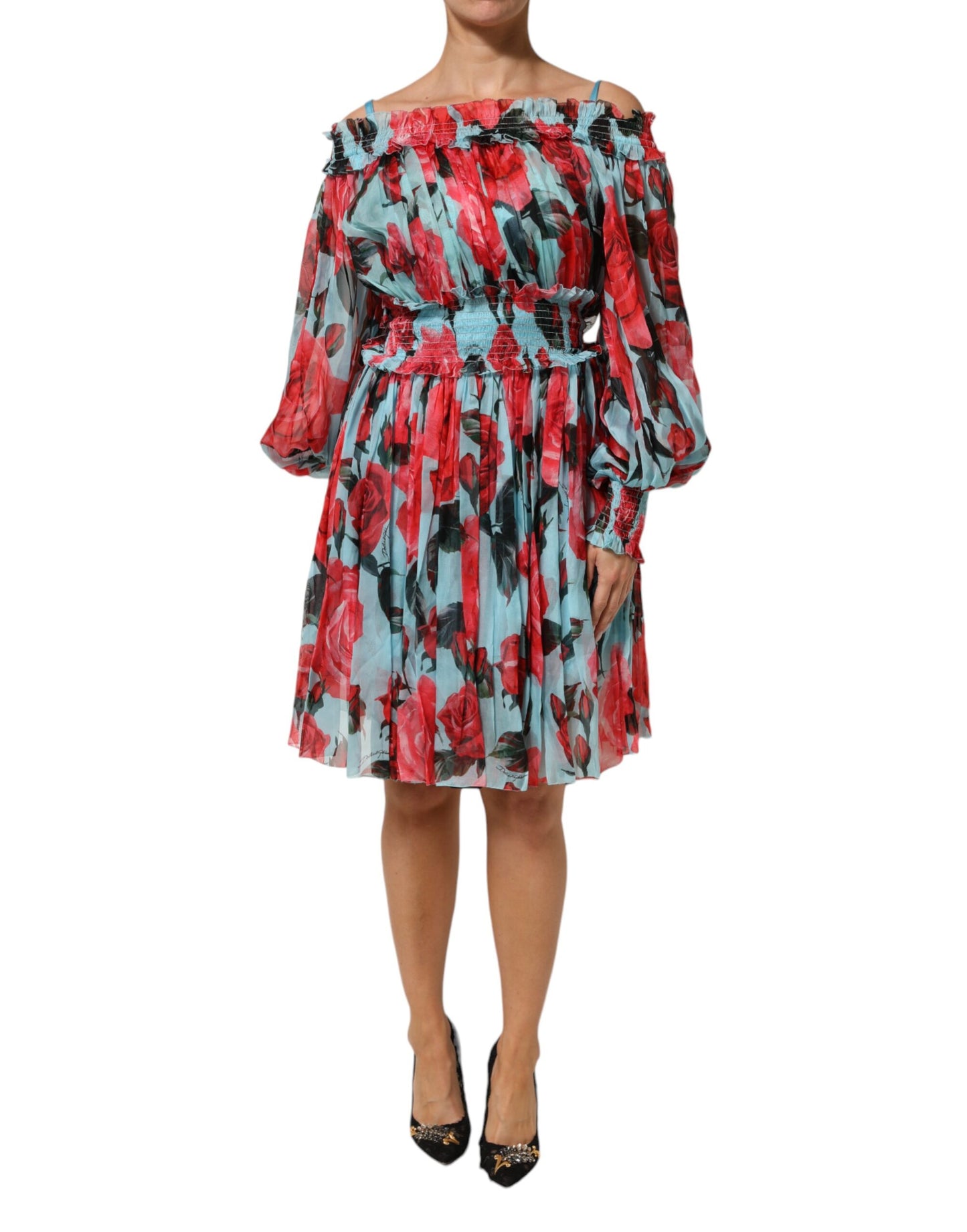 Multicolor Romantic Floral Silk Chiffon Dress