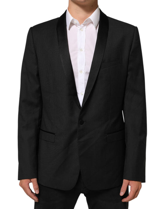 Black Wool GOLD 1 Button Suit Coat Blazer