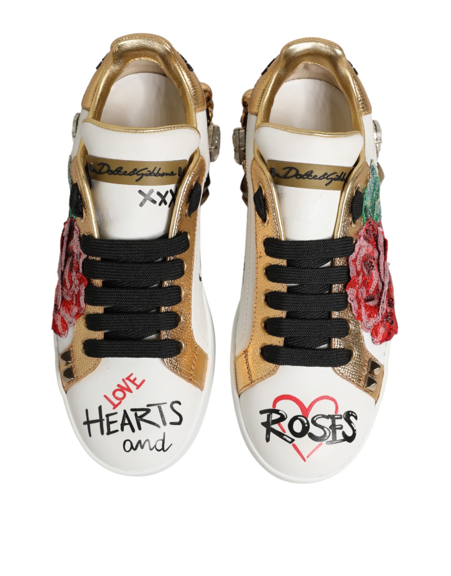 White Leather Floral Studded Sneakers Shoes