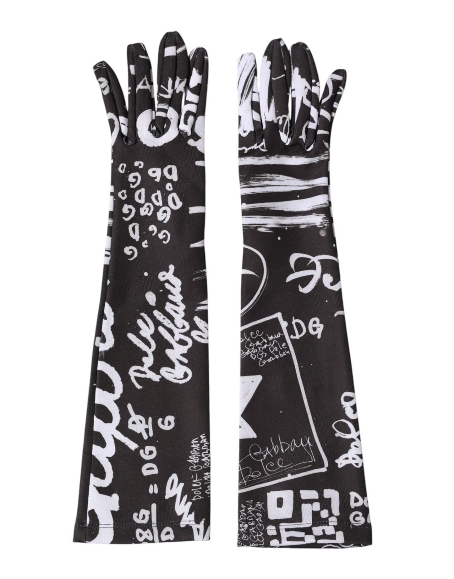 Black White DG Logo Elbow Length Mitten Gloves