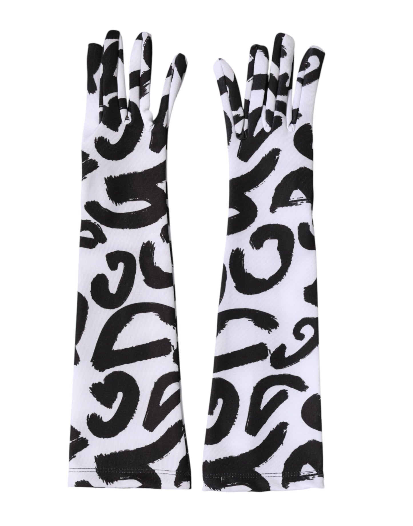 Black White DG Logo Elbow Length Mitten Gloves
