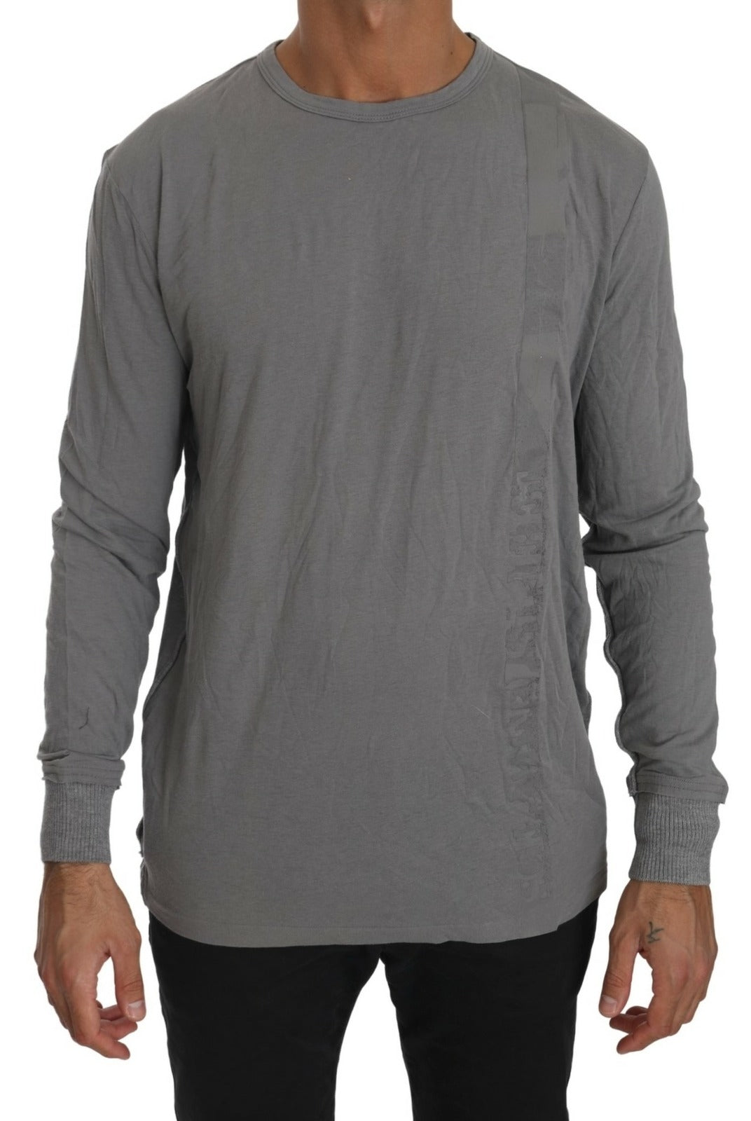 Cotton Gray Round Neck Pullover Top Sweater