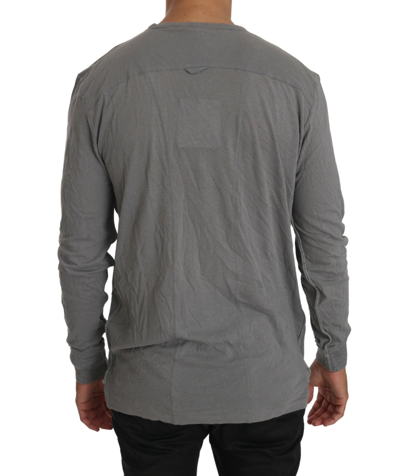 Cotton Gray Round Neck Pullover Top Sweater