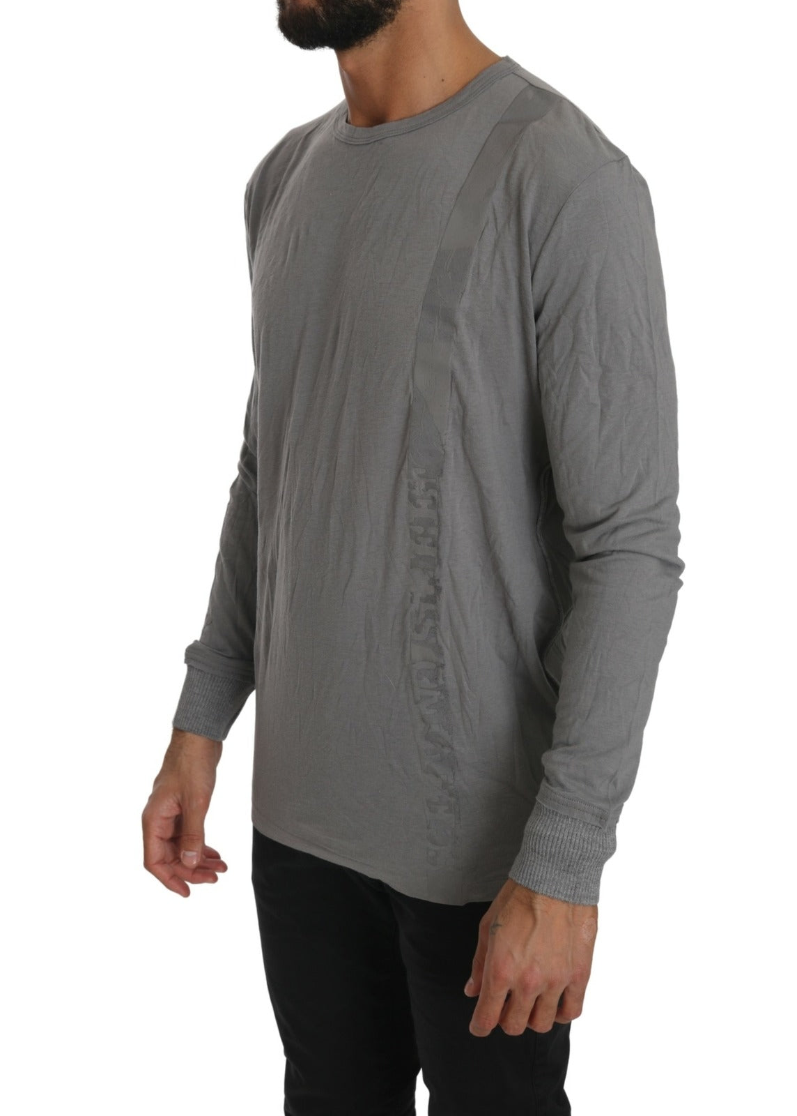 Cotton Gray Round Neck Pullover Top Sweater